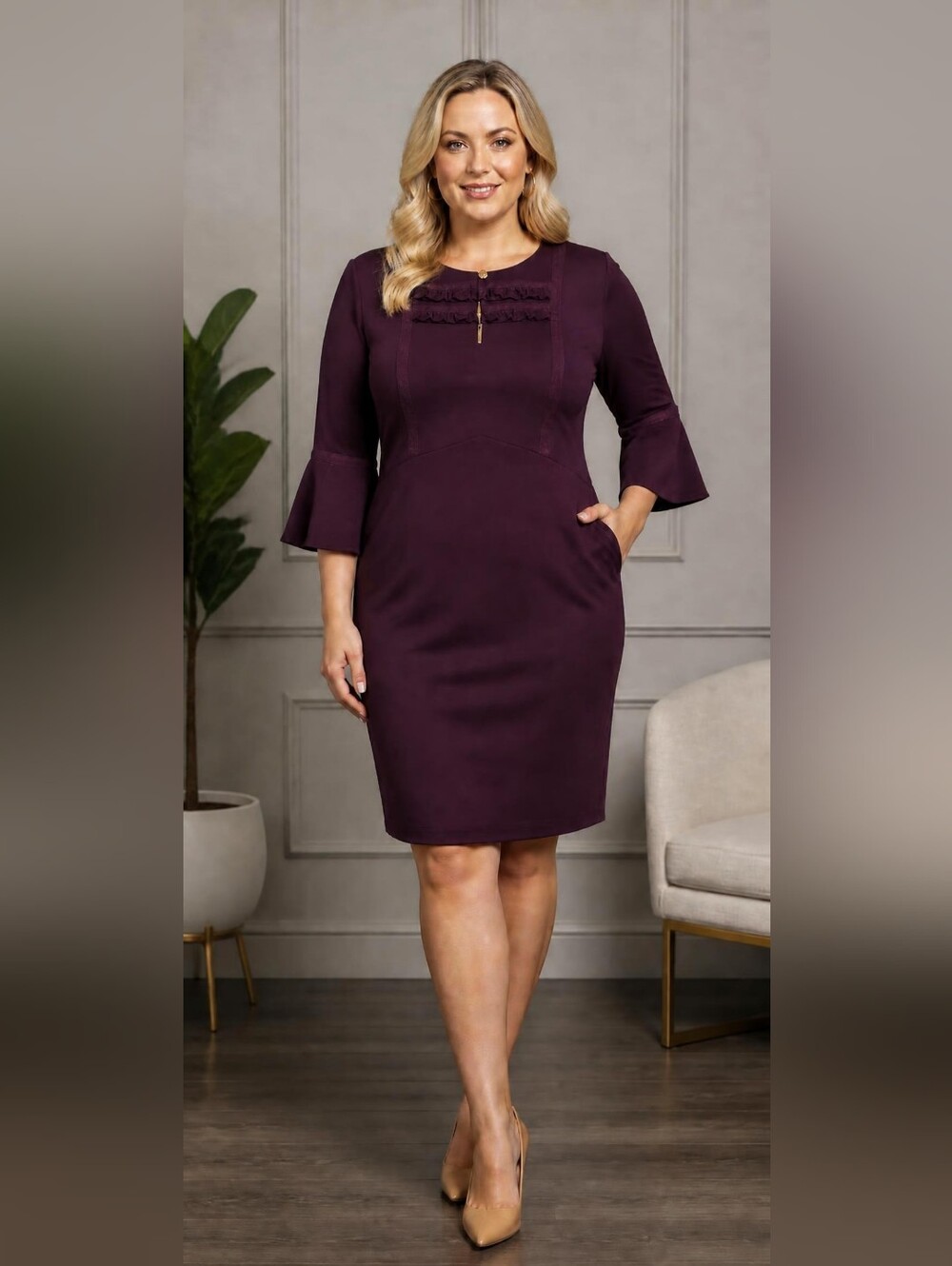 IVANKA TRUMP Bell Sleeve Plum Sheath Dress 🔖NWT